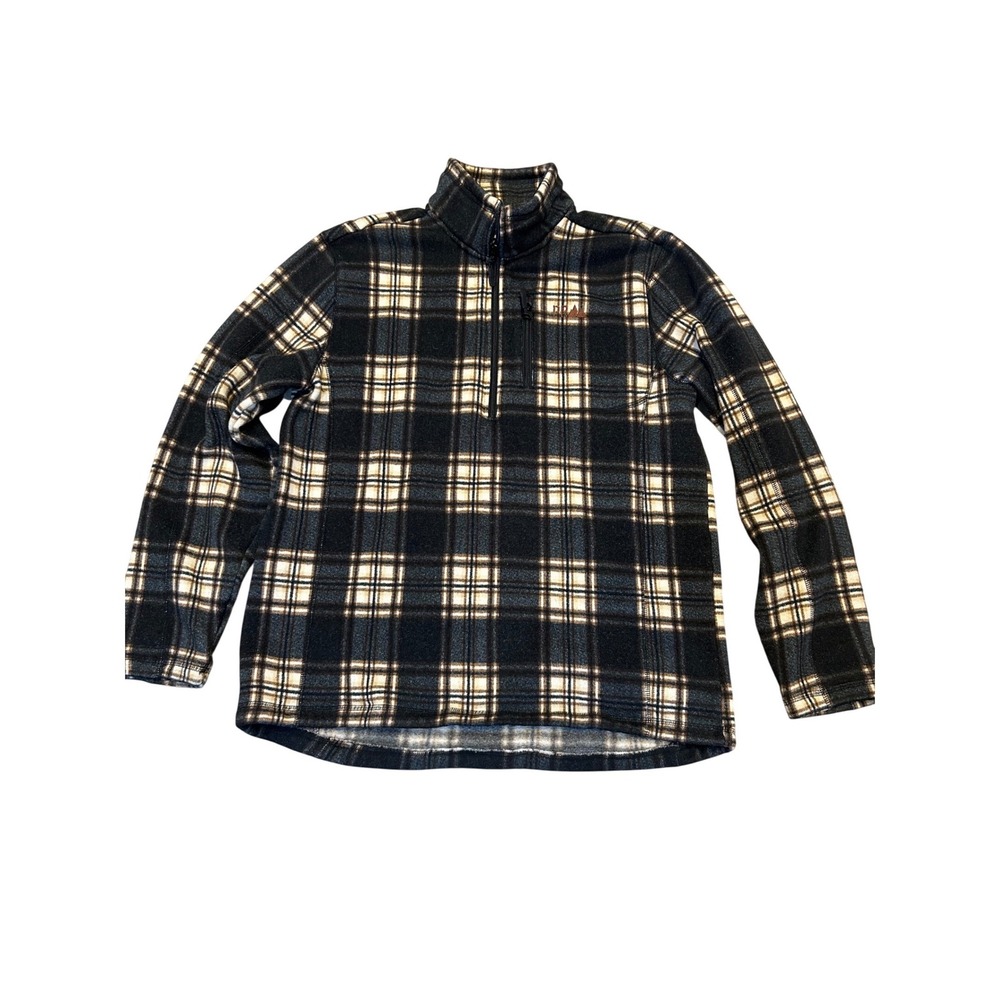 Powder River Outfitters Mens‎ XL Plaid Fleece Quarter Zip Pullover Black Tan